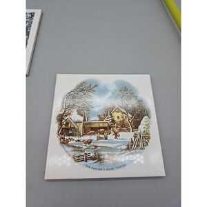 Vintage Currier & Ives The Homestead in Winter Tile Trivet Wall Hanging